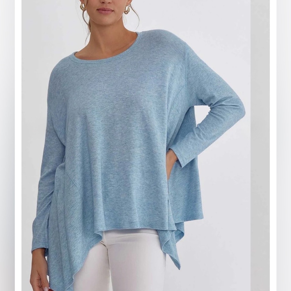 ENTRO Heathered Oversized Lightweight Handkerchief Top Size Large